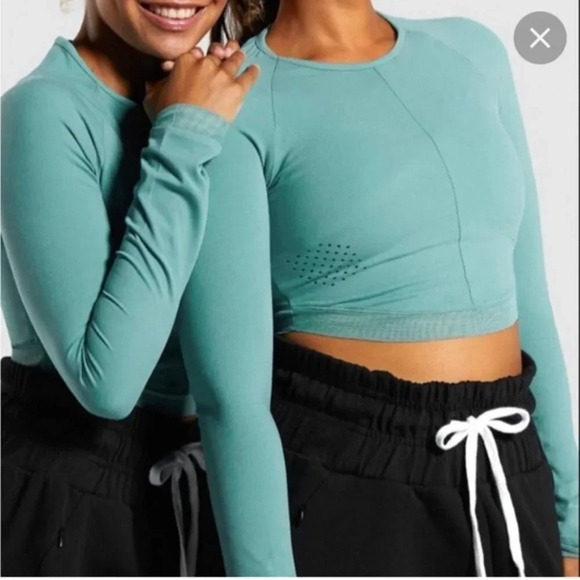 Gymshark  X Whitney Simmons Long Sleeve Laser Cut Teal Size Small - Picture 3 of 8